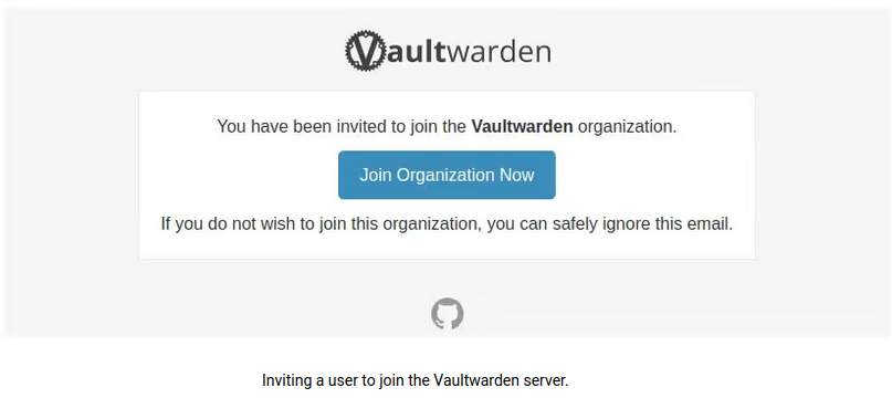 Vaultwarden email invito