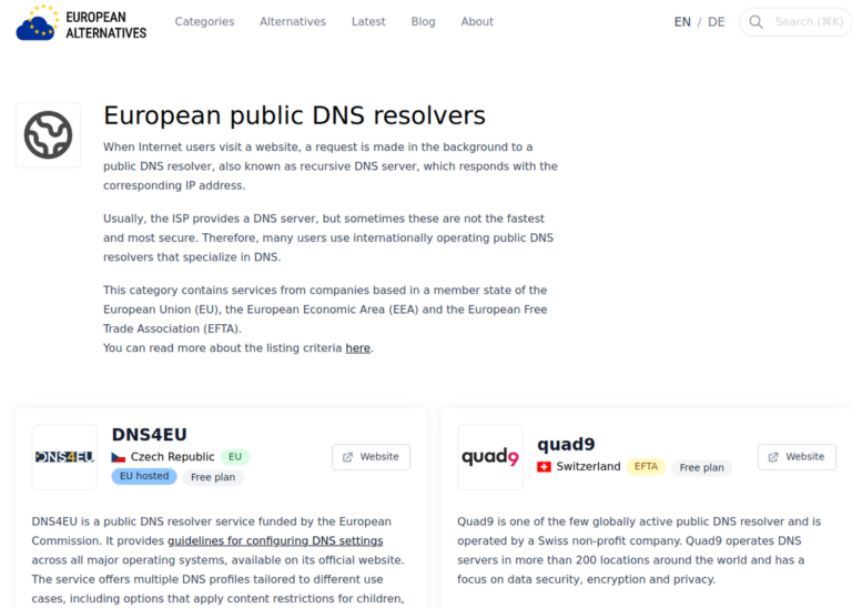 European pubblic DNS resolver