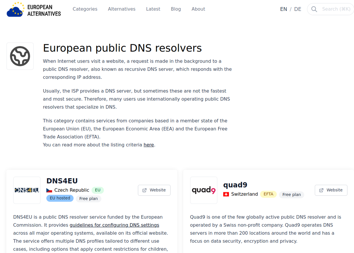 European pubblic DNS resolver
